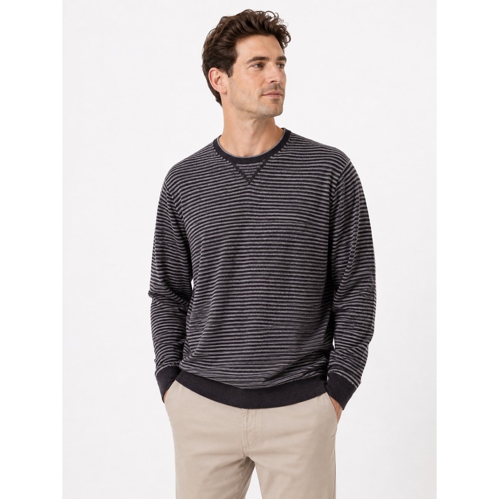 Bloomingdales Merino Wool Sweater Mens L Grey Striped Elbow Patch Preppy Casual